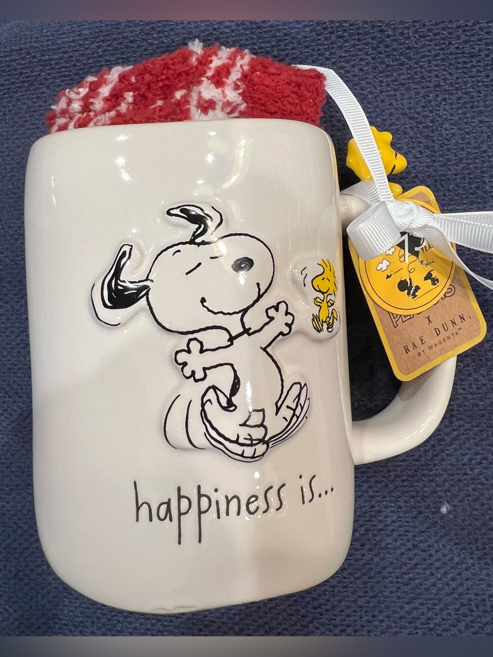 Rae Dunn NEW White Ceramic Peanuts 'Happiness Is' Mug with Yellow Woodstock - Picture 8 of 8